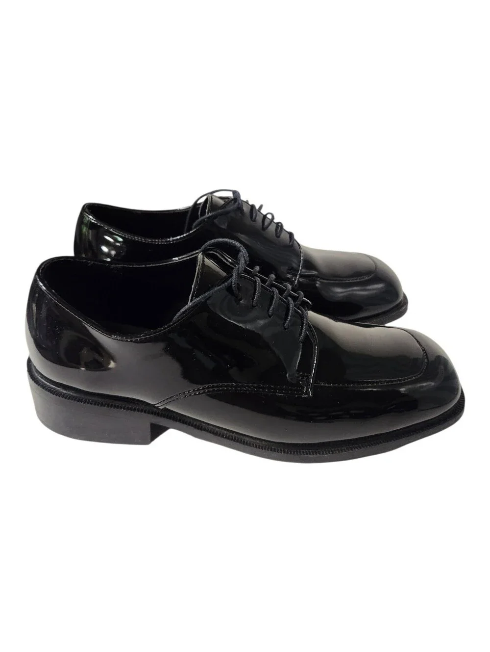 Perry Ellis Evening Black Patent Lace-Up Square Toe Oxfords Size 9M